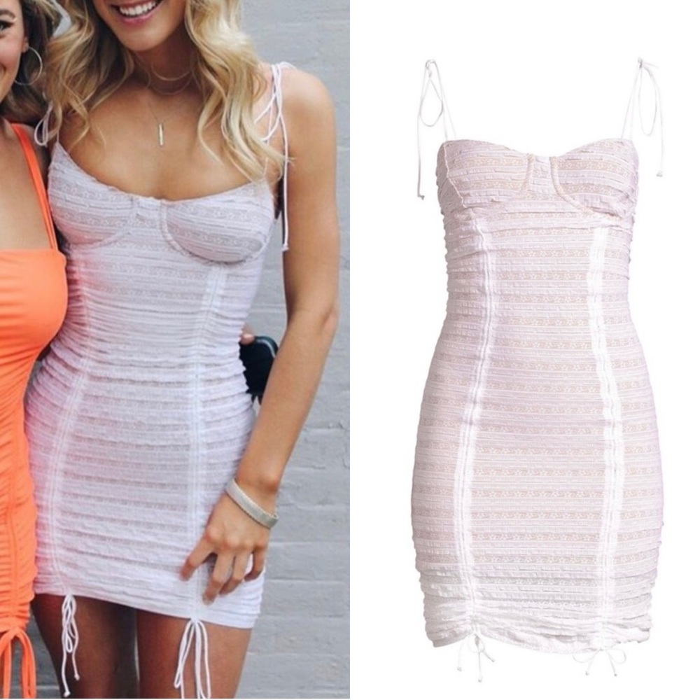 For Love & Lemons Fondant Shirred Mini Dress in White